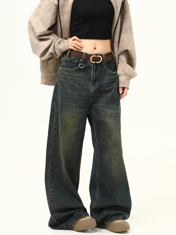 Retro Blue Loose Straight-Leg Jeans for Men and Women - Versatile American-Style Wide-Leg Casual Pants