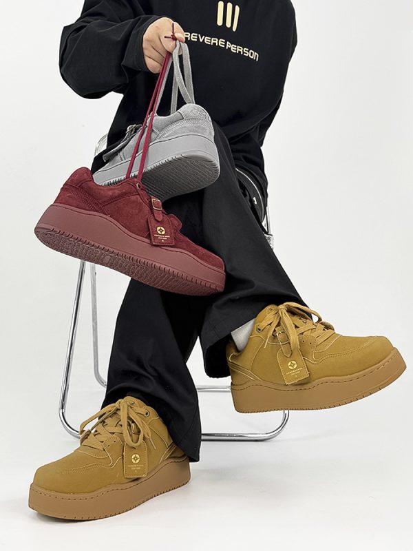 Retro Brown Board Shoes for Men and Women, Thick-Soled Height-Increasing Wheat Casual Sneakers, American-Style Sporty Footwear
