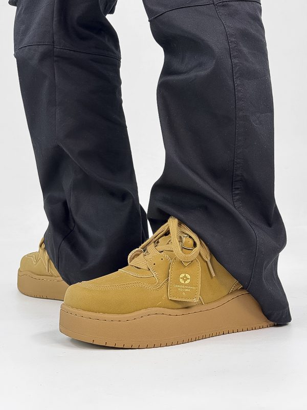Retro Brown Board Shoes for Men and Women, Thick-Soled Height-Increasing Wheat Casual Sneakers, American-Style Sporty Footwear