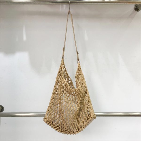 Retro Casual Cotton Rope Woven Shoulder Bag - Hollow Fishing Net Design, Large Fashion Tote for 2024
