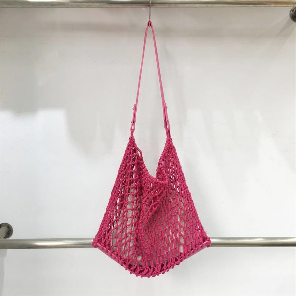 Retro Casual Cotton Rope Woven Shoulder Bag - Hollow Fishing Net Design, Large Fashion Tote for 2024