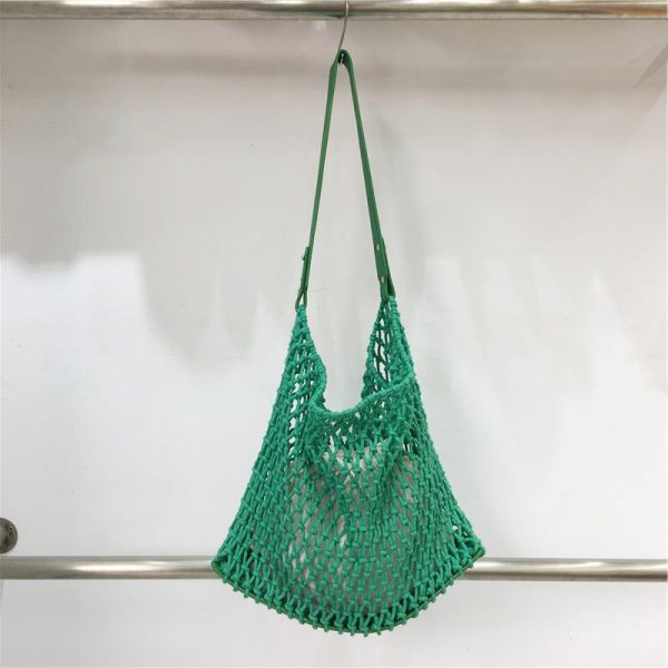 Retro Casual Cotton Rope Woven Shoulder Bag - Hollow Fishing Net Design, Large Fashion Tote for 2024
