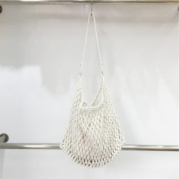 Retro Casual Cotton Rope Woven Shoulder Bag - Hollow Fishing Net Design, Large Fashion Tote for 2024