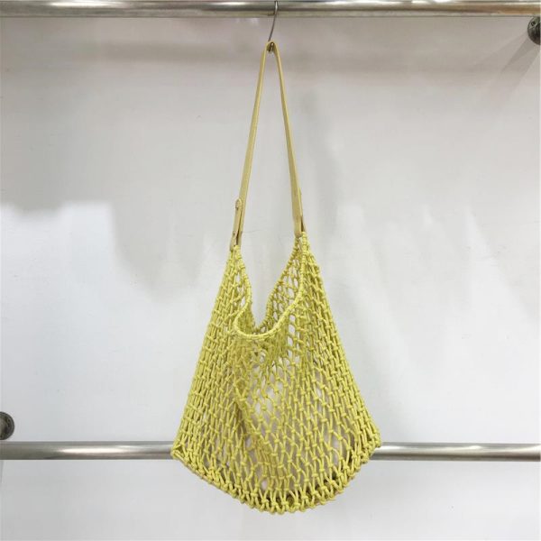 Retro Casual Cotton Rope Woven Shoulder Bag - Hollow Fishing Net Design, Large Fashion Tote for 2024