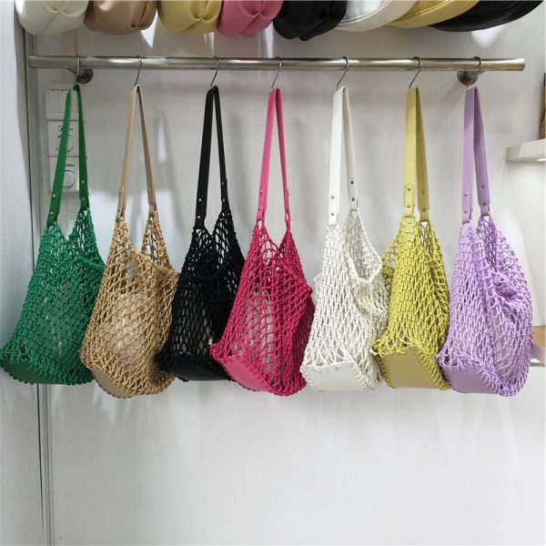 Retro Casual Cotton Rope Woven Shoulder Bag - Hollow Fishing Net Design, Large Fashion Tote for 2024