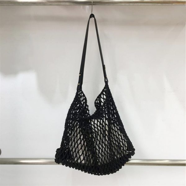 Retro Casual Cotton Rope Woven Shoulder Bag - Hollow Fishing Net Design, Large Fashion Tote for 2024