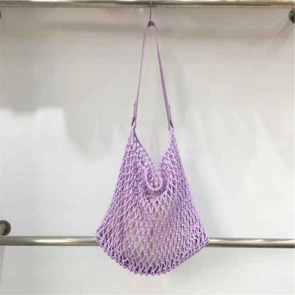 Retro Casual Cotton Rope Woven Shoulder Bag - Hollow Fishing Net Design, Large Fashion Tote for 2024