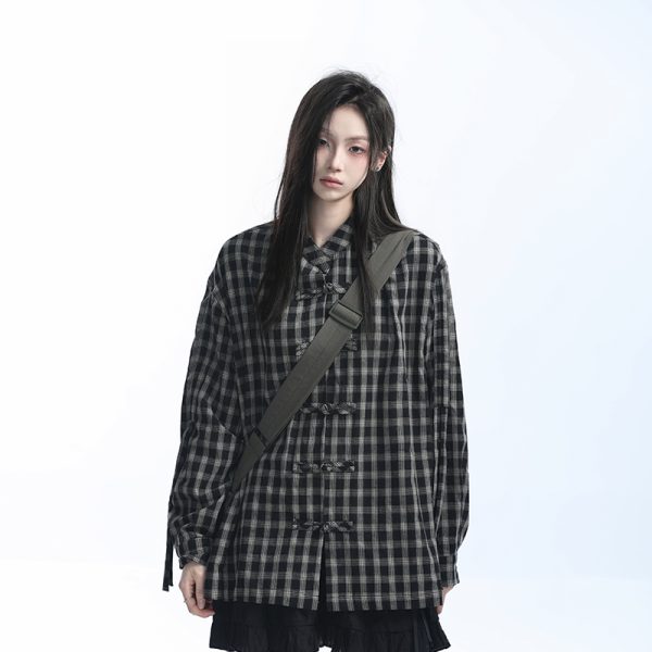 Retro Chinese-Style Red Plaid Short Sleeve Shirt for Women - Unique Loose Fit, Vintage-Inspired Fashion