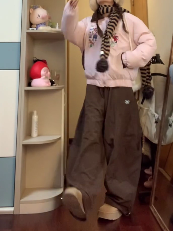 Retro Coffee-Colored Work Pants for Women - Loose Fit, Wide-Leg, Floor-Length Casual Trousers, American-Style, 90s Inspired
