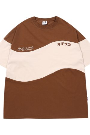 Retro Color-Blocked Japanese T-Shirt for Men - Short Sleeve Casual Minimalist Summer Trend