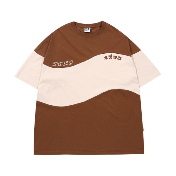 Retro Color-Blocked Japanese T-Shirt for Men - Short Sleeve Casual Minimalist Summer Trend