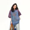 Retro Color-Blocking Letter Short-Sleeve T-Shirt for Women - Casual Summer Loose Fit Tee, Perfect for Y2K & 90s Style