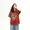 Retro Color-Blocking Raglan Short Sleeve T-Shirt for Women - American Style Summer Loose Tee