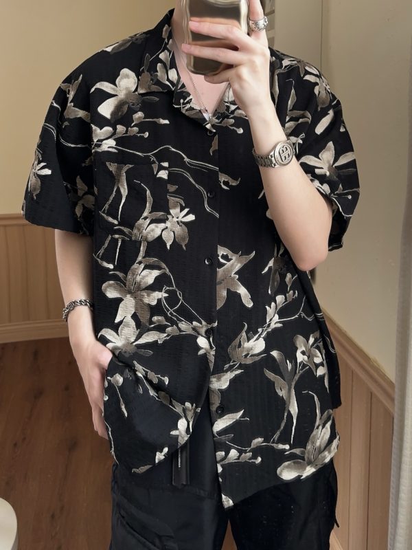 Retro Cuban Collar Floral Short-Sleeve Shirt for Men and Women - Vintage Loose Beach Style, Lightweight Summer Trend