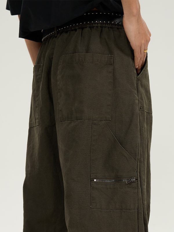 Retro Draped Loose-Fit Spring Spliced Casual Pants for Men - Foldable Straight-Leg American Style Workwear