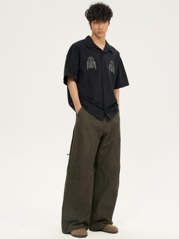Retro Draped Loose-Fit Spring Spliced Casual Pants for Men - Foldable Straight-Leg American Style Workwear