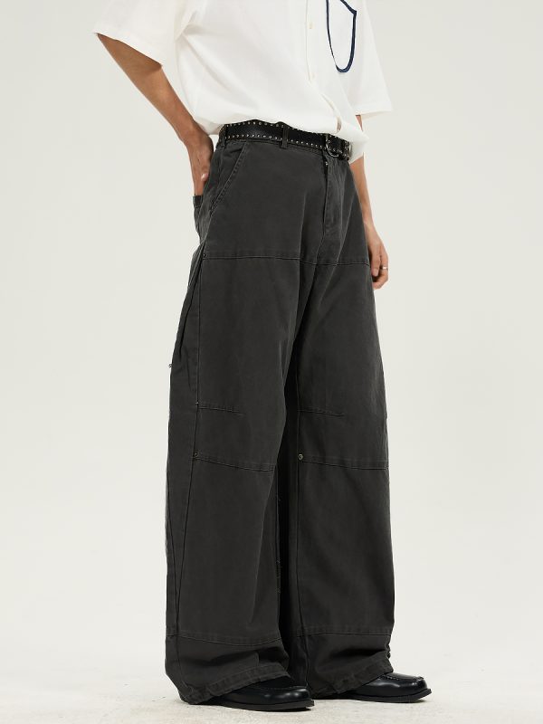 Retro Draped Loose-Fit Spring Spliced Casual Pants for Men - Foldable Straight-Leg American Style Workwear