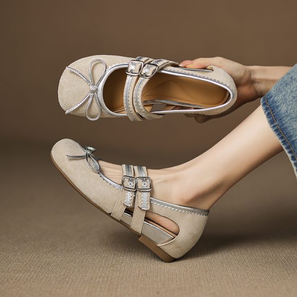 Retro Fairy High-Heeled Genuine Leather Mary Jane Shoes with Sweet Hollow Design - Artistic Deer and Nara Style