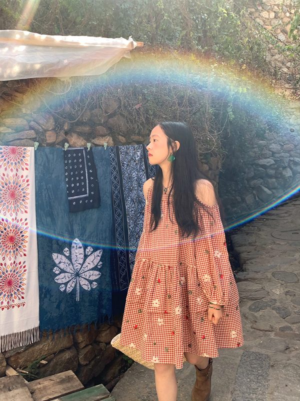 Retro Floral Embroidery Cotton Dress - Women's Off-Shoulder Lantern Sleeve Short Skirt - Vintage Spring Style