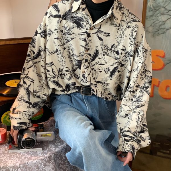 Retro Floral Long Sleeve Shirt - Handmade Watercolor Design, Autumn Style, Loose Fit, Versatile High-End Fashion