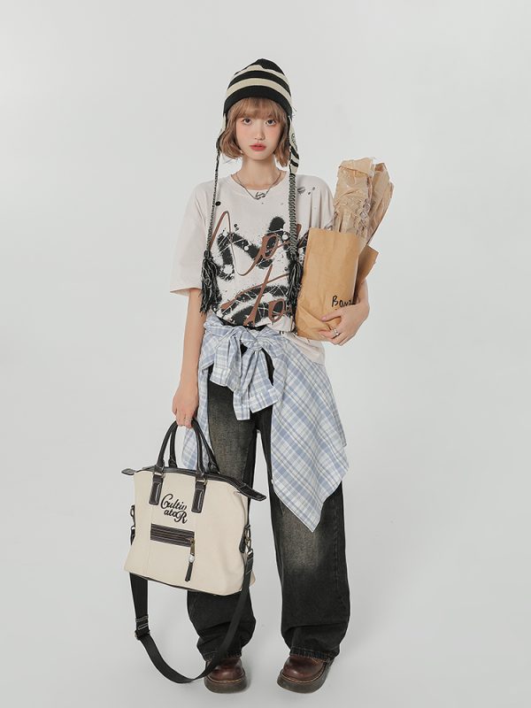 Retro Graffiti Print Round Neck Short Sleeve T-Shirt for Women - Loose Slim Fit Summer Street Style Top