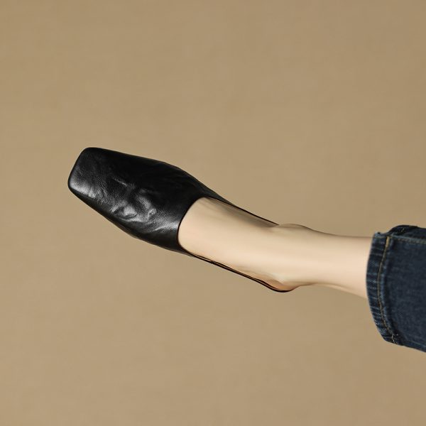 Retro High-End Genuine Leather Open-Toe Half Slippers - Square Toe Flat Mules for Y2K and 90s Inspired Style