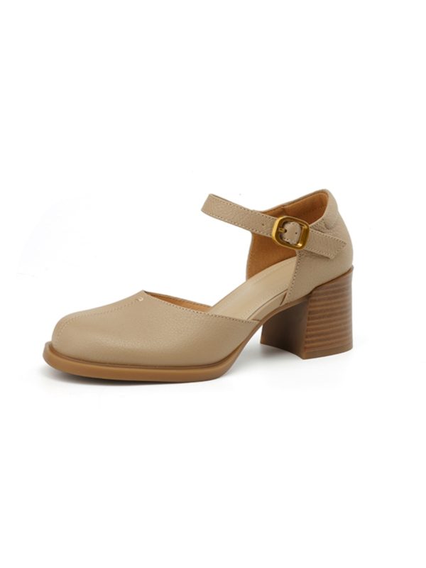 Retro High Heel Chunky Heeled Sandals for Women - Sheepskin One-Strap Hollow Out Design - Summer 2025 Fashion
