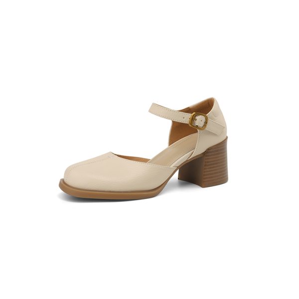 Retro High Heel Chunky Heeled Sandals for Women - Sheepskin One-Strap Hollow Out Design - Summer 2025 Fashion