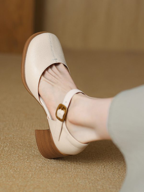 Retro High Heel Chunky Heeled Sandals for Women - Sheepskin One-Strap Hollow Out Design - Summer 2025 Fashion