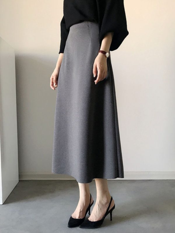 Retro High-Waisted Mid-Length A-Line Skirt for Women, Slimming Versatile Design with Zipper and Elastic Waist, Perfect for Y2K Style