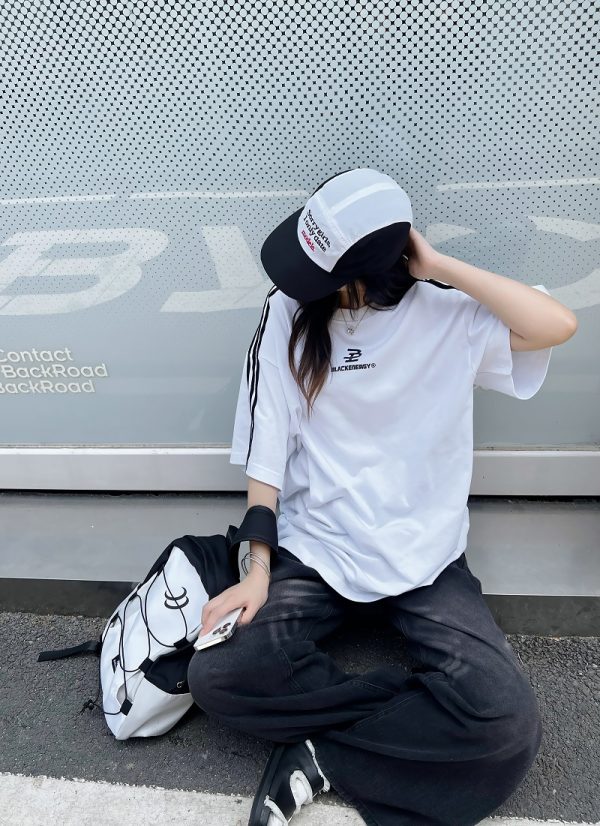 Retro Hip-Hop Color Block Spliced Short Sleeve T-Shirt for Couples - Unisex Casual Loose Fit Classic Tee