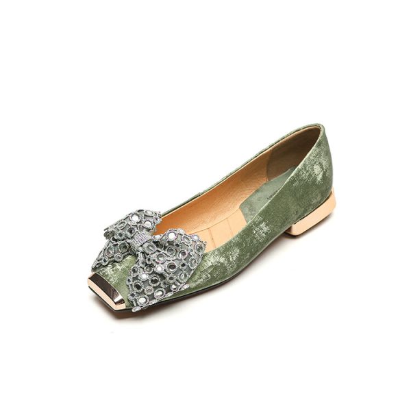 Retro Italian Style Bow Flat Shoes for Women - Square Toe Shallow Mouth Design, Chic National Style Footwear