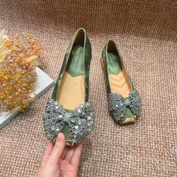 Retro Italian Style Bow Flat Shoes for Women - Square Toe Shallow Mouth Design, Chic National Style Footwear