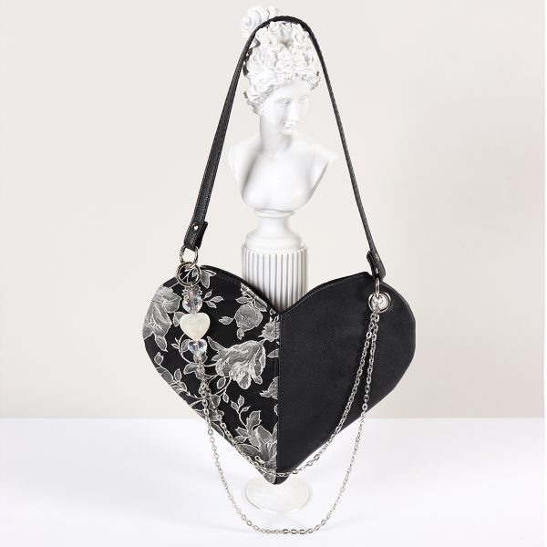 Retro Jacquard Embroidered Heart Beaded Crossbody Bag for Women - Handmade Sweet Cool Underarm Style