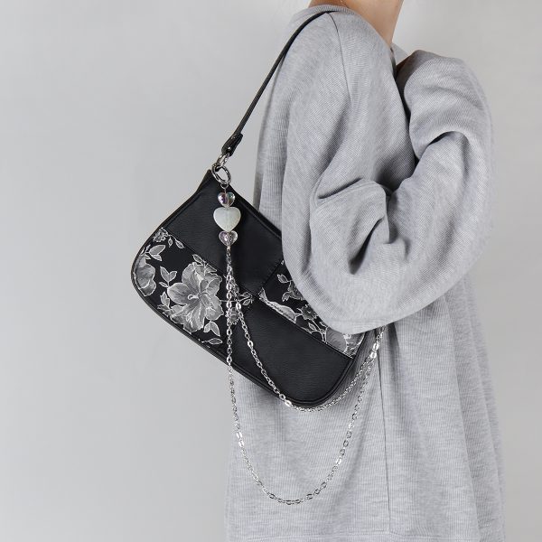 Retro Jacquard Embroidered Heart Beaded Underarm Bag - Handmade Crossbody Women's Bag in Sweet Cool Style