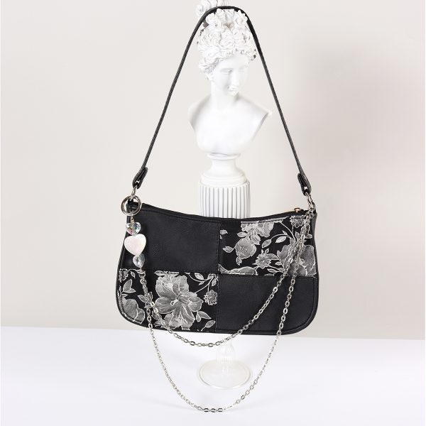 Retro Jacquard Embroidered Heart Beaded Underarm Bag - Handmade Crossbody Women's Bag in Sweet Cool Style