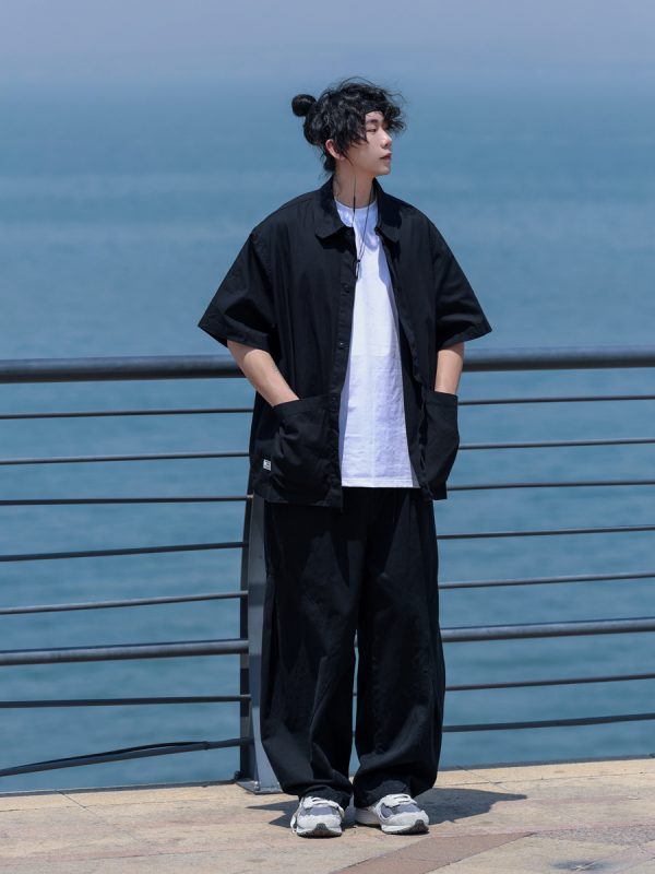 Retro Japanese Casual Short-Sleeve Shirt for Men - Versatile Lapel Design, Summer Workwear, Trendy Half-Sleeve Style
