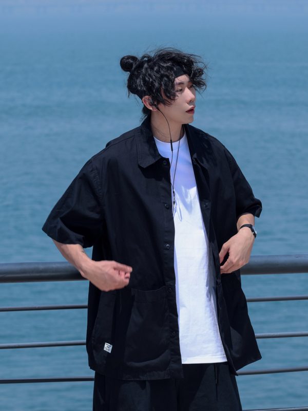 Retro Japanese Casual Short-Sleeve Shirt for Men - Versatile Lapel Design, Summer Workwear, Trendy Half-Sleeve Style