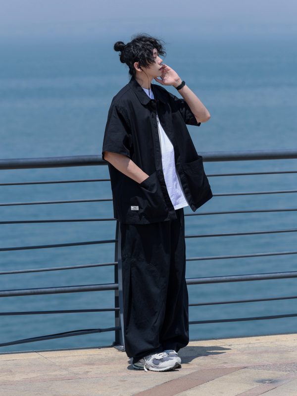 Retro Japanese Casual Short-Sleeve Shirt for Men - Versatile Lapel Design, Summer Workwear, Trendy Half-Sleeve Style