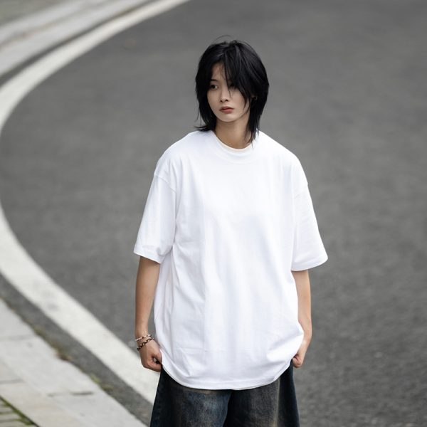 Retro Japanese Style Heavyweight 385g Cotton Short-Sleeve T-Shirt for Men - Versatile Loose Fit Tee