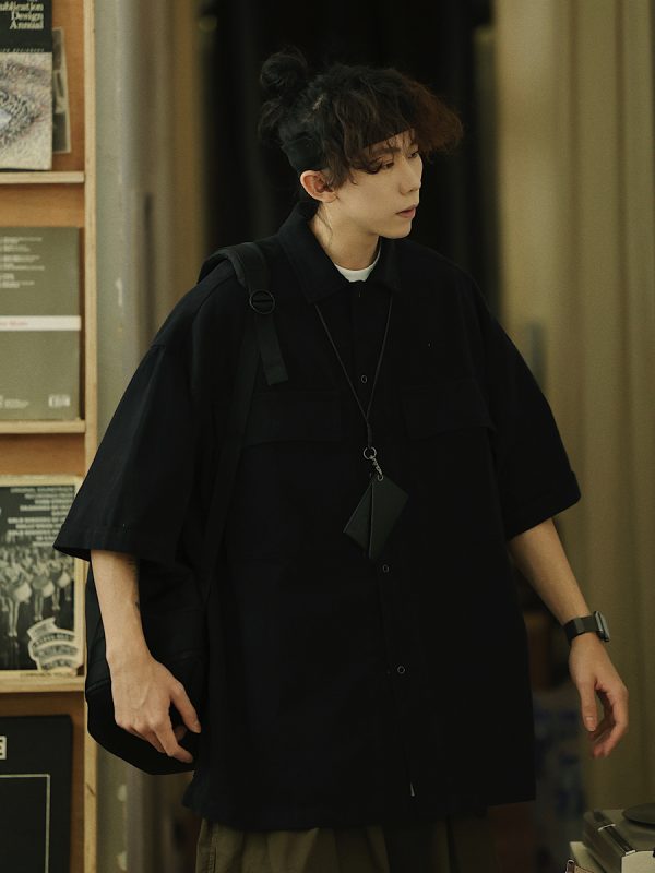 Retro Japanese Style Short Sleeve Shirt Jacket for Men - Loose Casual Summer Workwear for City Boys