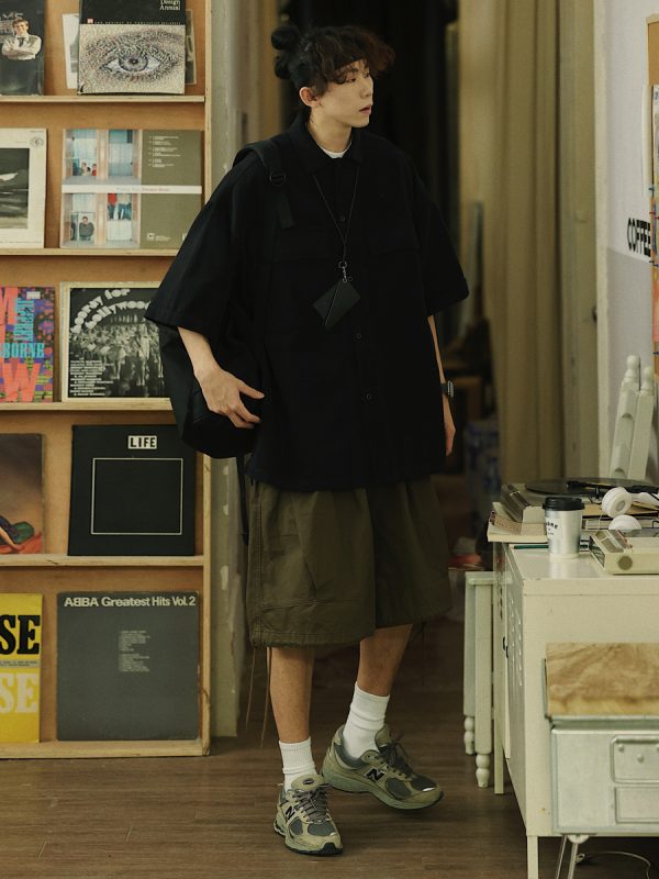 Retro Japanese Style Short Sleeve Shirt Jacket for Men - Loose Casual Summer Workwear for City Boys
