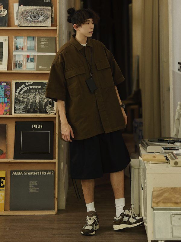 Retro Japanese Style Short Sleeve Shirt Jacket for Men - Loose Casual Summer Workwear for City Boys