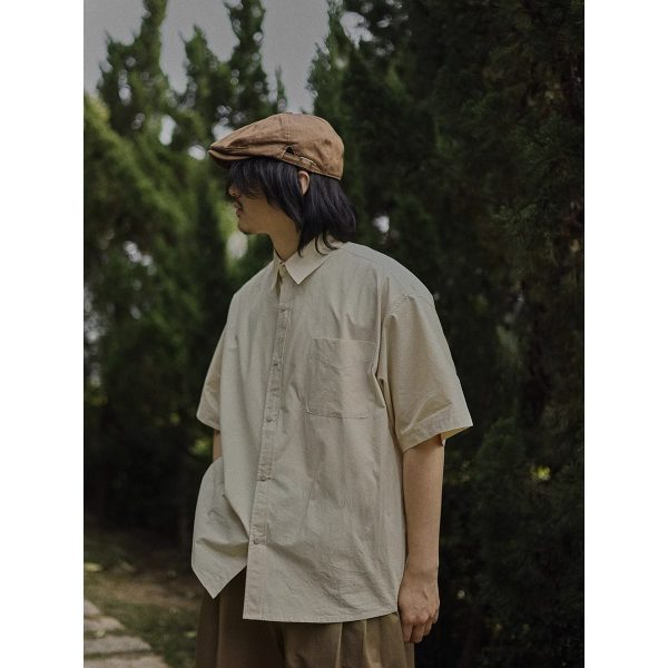 Retro Japanese-Style Short Sleeve Work Shirt for Men - Casual Layered Solid Color Half-Sleeve Shirt Jacket for Summer Trends