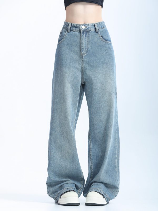 Retro Korean-Style Blue Wide-Leg Jeans for Women - Trendy Loose Straight Pants for Autumn Fashion