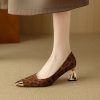 Retro Leopard Print Flats for Women - Shallow Mouth French Square Toe High Heels - Chic Y2K Style Footwear