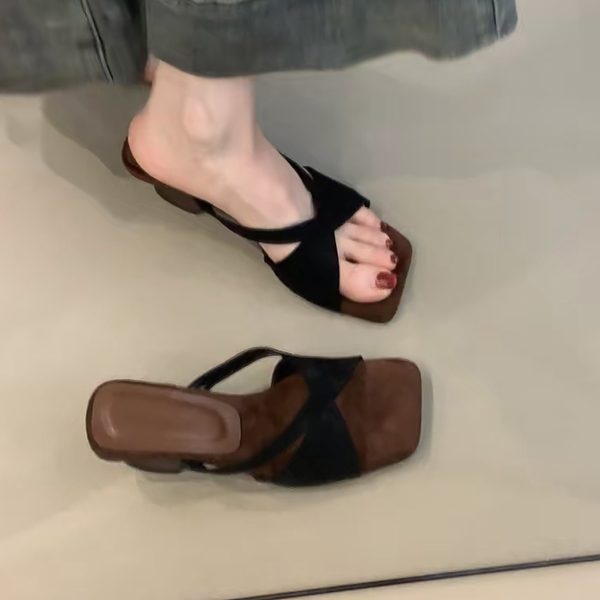 Retro Leopard Print Sheepskin High-Heeled One-Strap Sandals for Women - Summer Open-Toe Square Toe Wedge Footwear
