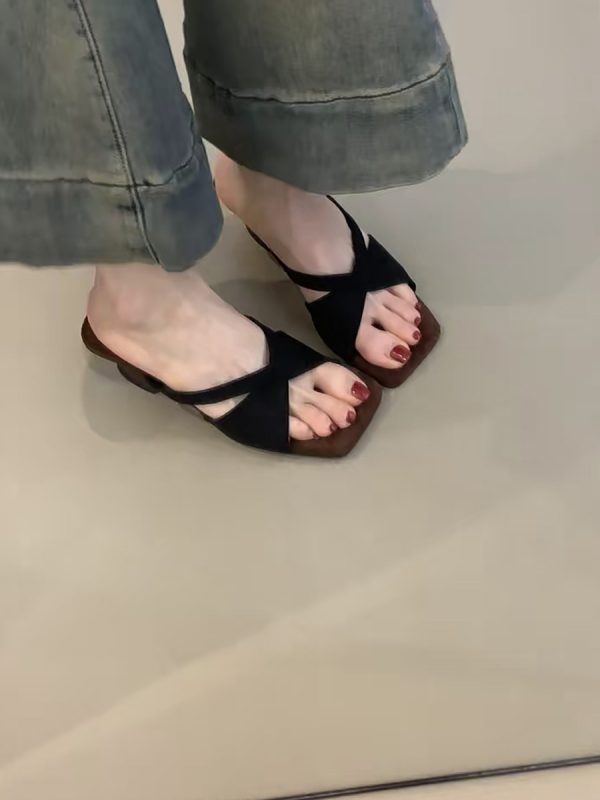 Retro Leopard Print Sheepskin High-Heeled One-Strap Sandals for Women - Summer Open-Toe Square Toe Wedge Footwear