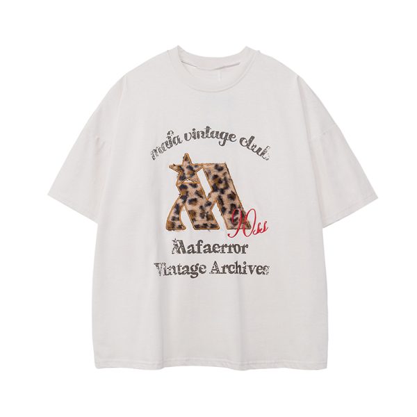 Retro Letter Patch Embroidered Short-Sleeve T-Shirt for Women - Trendy Casual Summer Top, Loose Fit, American Vintage Style
