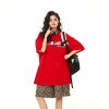 Retro Letter Print Short Sleeve T-Shirt for Men and Women - Trendy Loose Fit Red Tee for Summer - American Style